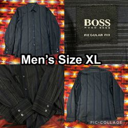 Hugo Boss Black Long Sleeve Button Down Shirt Men’s Size XL Regular Fit Striped
