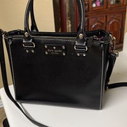 Kate Spade Purse Wellesley Quinn Pebbled Black Leather Satchel Tote Bag
