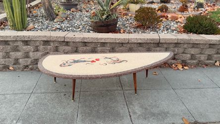 Vintage Mid Century Modern Mosaic Tiled Coffee Cocktail Table Roosters Motif