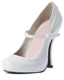 NEW Leg Avenue Patent Mary Jane Baby Doll White Heels Shoes sz 7
