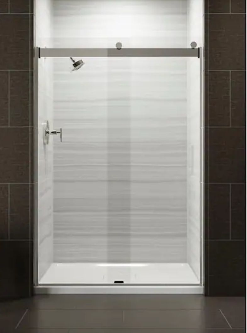 KOHLER Levity 44-48 in.W x 74 in. H Frameless Sliding Shower Door in Nickel with Blade Handles