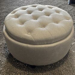 COLAMY Fabric Round Storage Ottoman with Reversible Tray Lid – Multi-Functional Footrest, Hidden Storage, Sturdy & Stylish Small Coffee Table for Livi