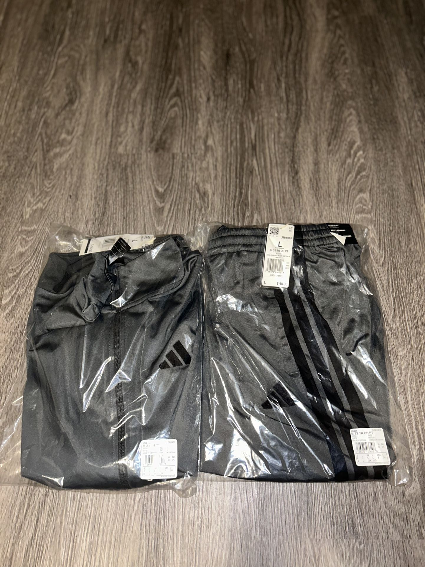 Adidas 3-Stripes Tricot Regular Track Jacket And Pants Size L Colors Grey Six