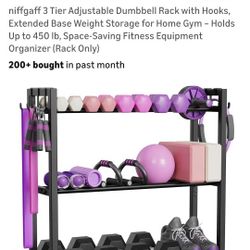 3 Tier Adjustable Dumbbell Rack With Hooks 