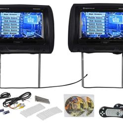 Rockville RTSVD961-BK 9” Black Touchscreen Dual DVD/HDMI Car Headrest Monitors with covers and remotes