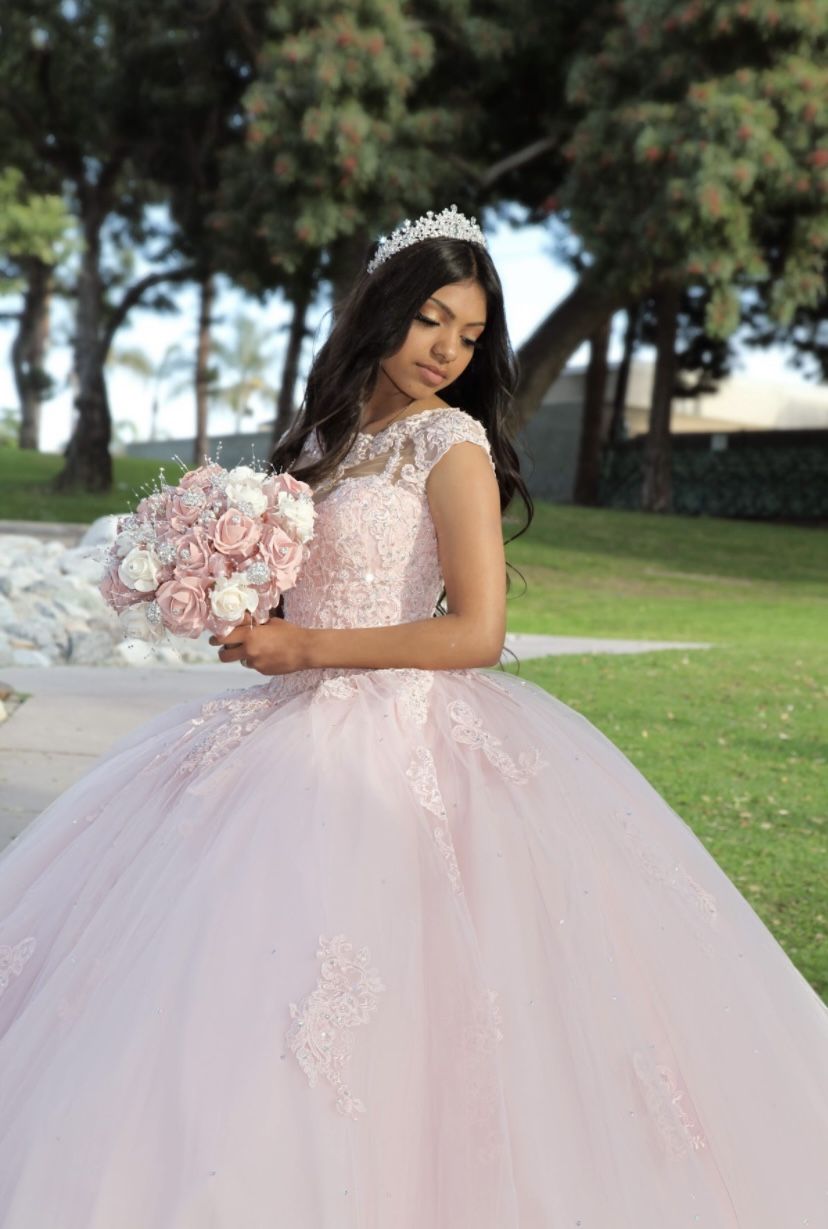 strapless open back dress Pink Quinceañera Ball Gown main image 0