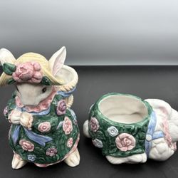 Fritz & Floyd Bunnies Rabbits Ceramic Planters Lot Of 2. No Chip Or Cracks