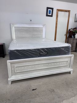 Queen LED Bed Frame + Beautyrest Silver Mattress + Box Spring - $749