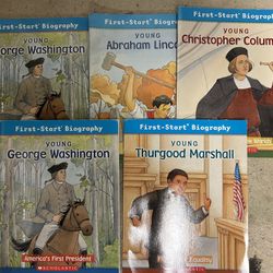 First Start Biographies: George Washington, Abraham Lincoln, Thurgood Marshall, and Christopher Columbus 