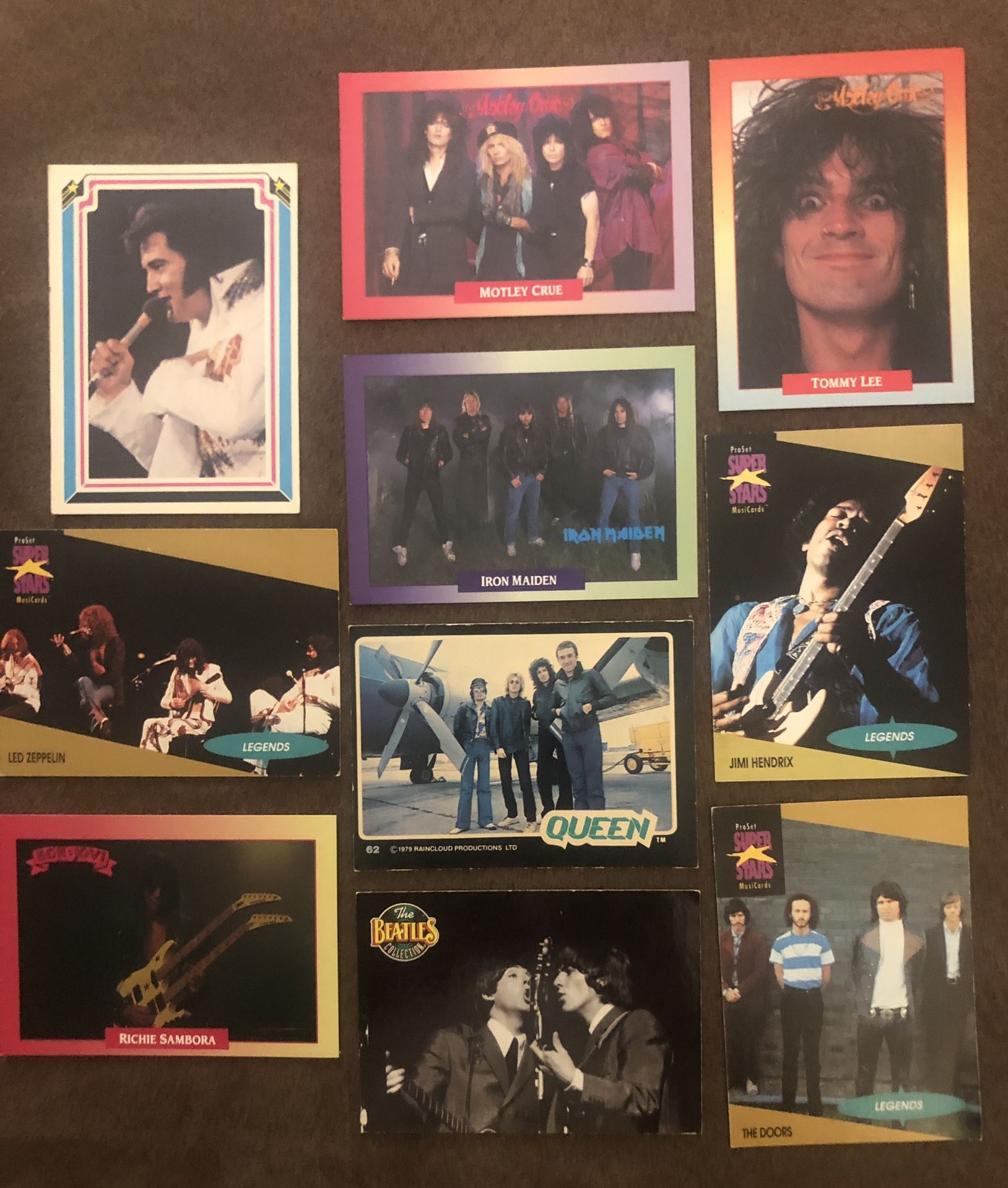 10 Vintage All Time Music Greats Trading Cards-Elvis-Doors-Queen-Hendrix-++ VGC
