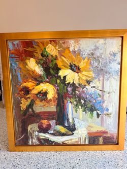 Framed Oil Painting Sunflower Still Life