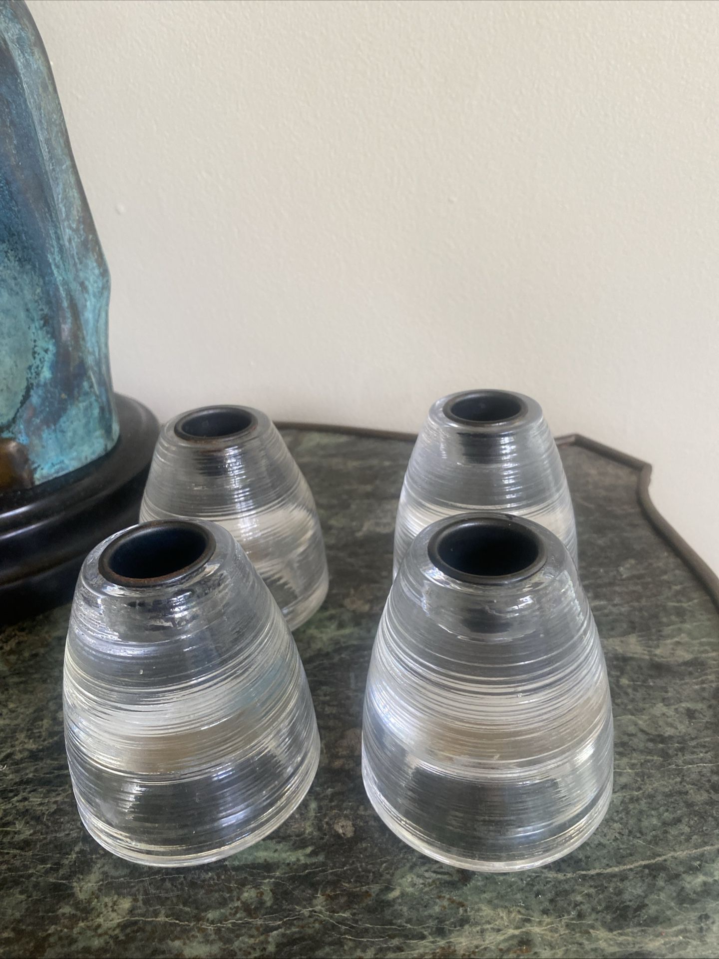 4 Candle Holders Round Cut Glass Beehive Swirl Candle Heavy