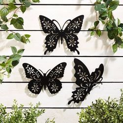 (3 Pcs) Butterfly Metal Silhouette Cut Out Wall Decor Fence Decor