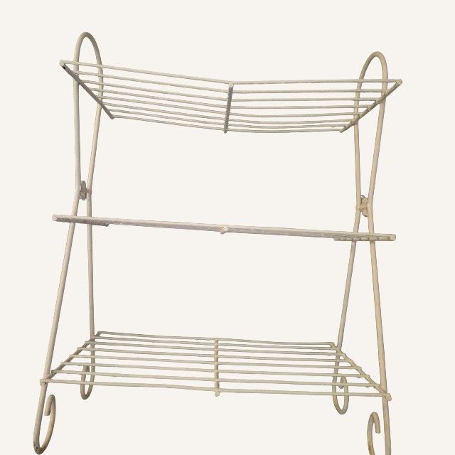 Vintage 3 Tier Shelf White Wrought Iron Storage Rack 27x21x12 Mint Condition