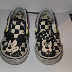 VANS Disney Mickey Mouse Kids Size 4.5t Flames Minnie Slip on Shoes Check Black