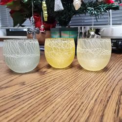 1960’s Spaghetti String Roly Poly Cocktail Glasses Set of 3 MCM Color Craft