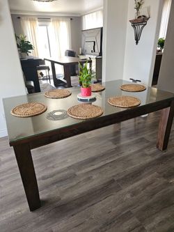 Dark Wood Dining Table with Glass Top