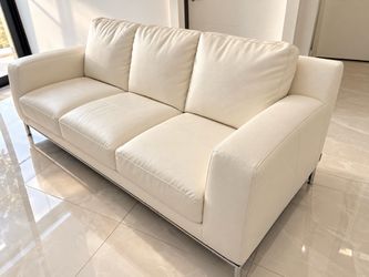 White Leather 3-Seat Sofa with Chrome Legs