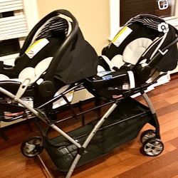 Double Car Seat Stroller With Car Seats And Bases