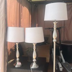 Set Of Three Lamps Two Table One Floor Paul, Sh T, Nickel