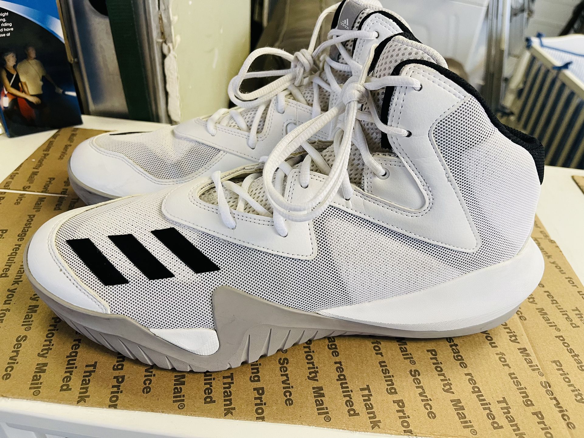 “SIZE 12.5” MENS Adidas Crazy Team Basketball Shoes BY3927 White Black Stripes