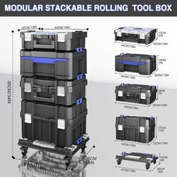 5 Tier Stackable Tool Box with Wheels,Rolling Tool Box with Drawers,Modular Tools Organizer,Portable Tool Box with Transparent Parts Box,Large Capacit