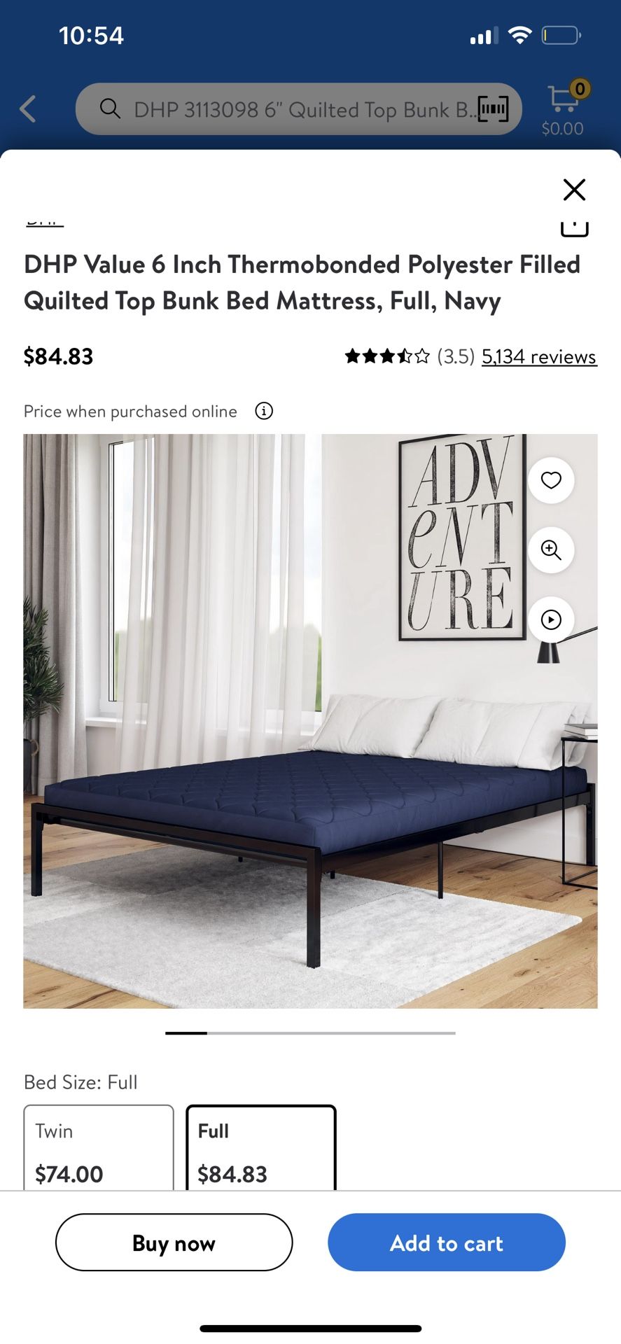 DHP 3113098 6" Quilted Top Bunk Bed Mattress, Full, Navy for Sale in