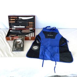 Like New Hardly Used Eight Piece Professional BBQ Set, New BBQ Light And Apron 