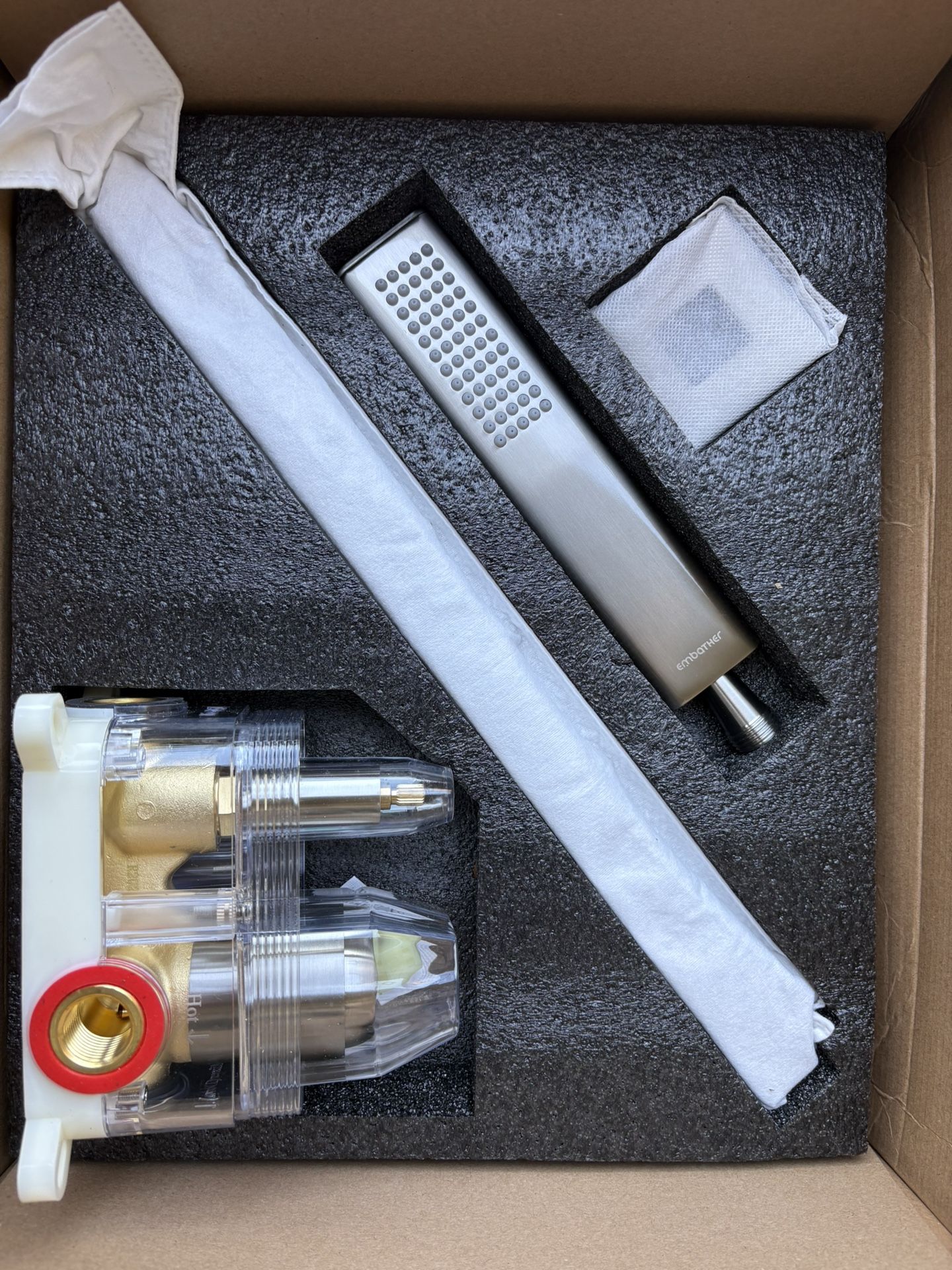 EMBATHER 10 Inch Overhead Rainhead Shower Combo Set With Handheld And Valve-Luxury Modern Mixer Rainfall Brushed Nickel Shower Faucets Sets Complete