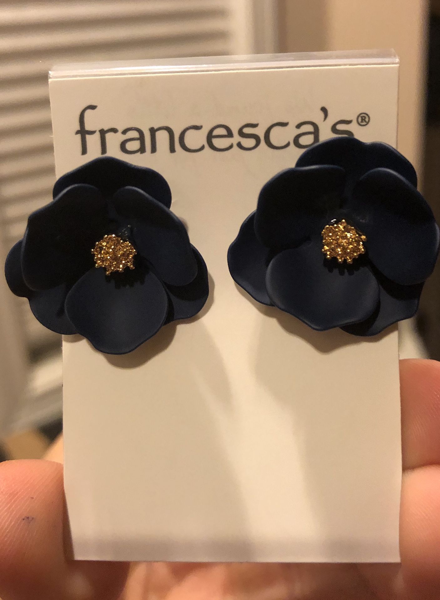 Navy flower earrings