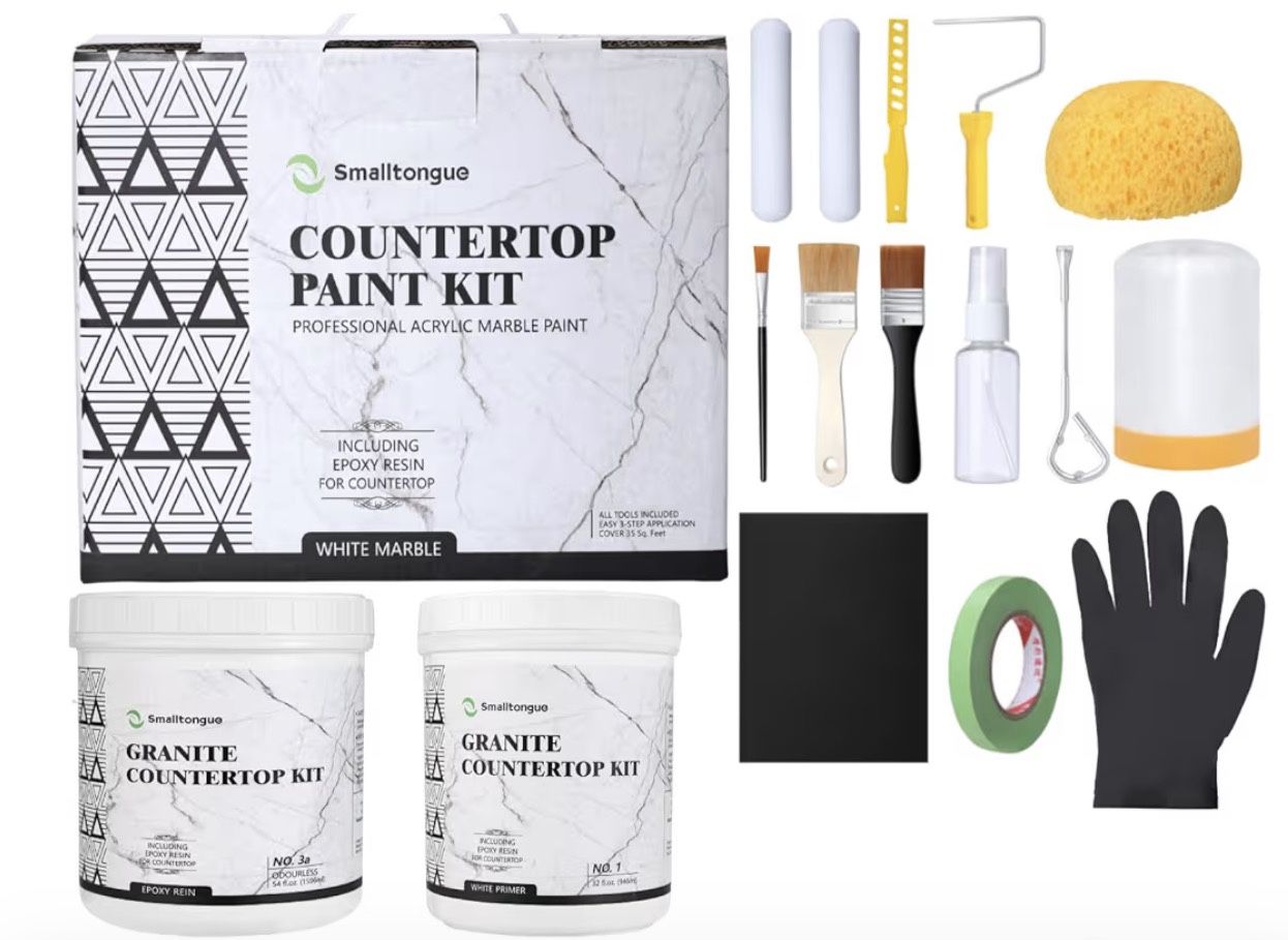 White Marble Countertop Paint Kit(Including Epoxy Resin), All-IN-ONE Set, Cover Up to 35 SQ. FT., For Marble, Granite, Formica, Laminate, Ceramic Tile