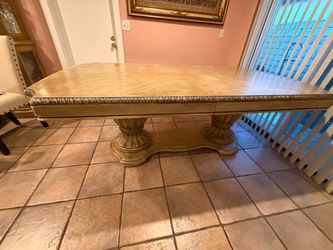 Large Wood Dining Table with Double Pedestal Base