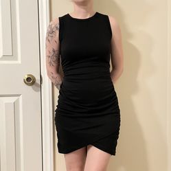 Black Ruched Wrap Mini Dress Size S