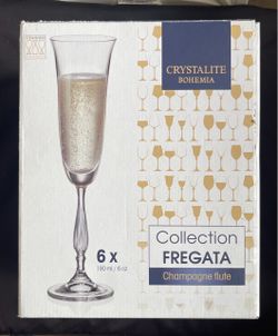 NEW Set of 6 Crystalite Bohemia FREGATA Collection CHAMPAGNE FLUTE 6 oz