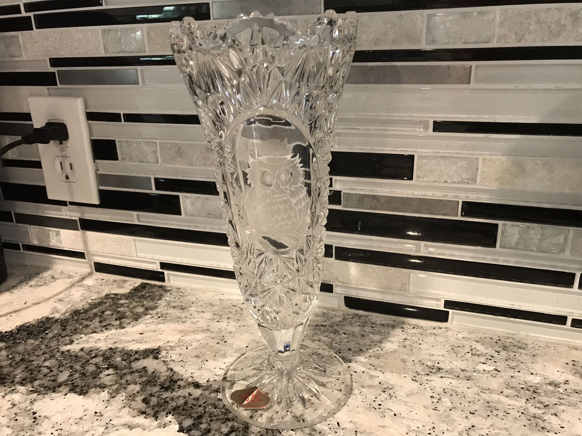 Lead Crystal Frosted Owl Vase W Germany