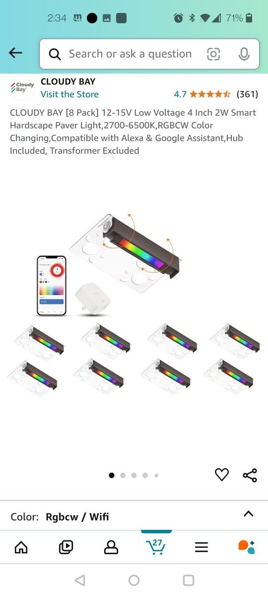 CLOUDY BAY lighting 8 pack 12 Volts 4 Inch 2W Smart Hardscape Paver Light,2K,RGBCW Color Changing,Compatible with Alexa & Google Assistant,Hub Include