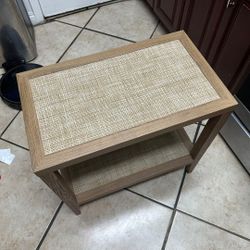 Rattan Night Stand Bedside Table - Farmhouse Boho Narrow End Table for Living Room - Accent Side Table with 2 Rattan Open Storage Shelves for Bedroom,