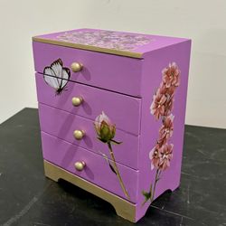 Lavender Painted Vintage Floral Jewelry Box