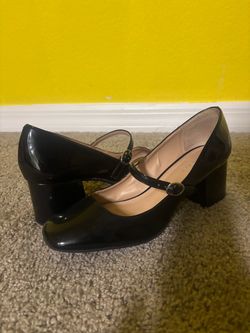 Black Patent Mary Jane Block Heel Pumps