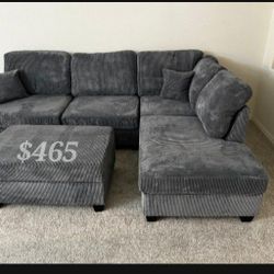 Dark Gray Sectional Sofa With Storage Ottoman 