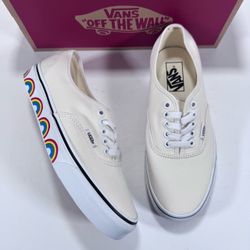 Vans Authentic Rainbow Sidewall Marshmallow White Sneakers Women 8 Men 6.5