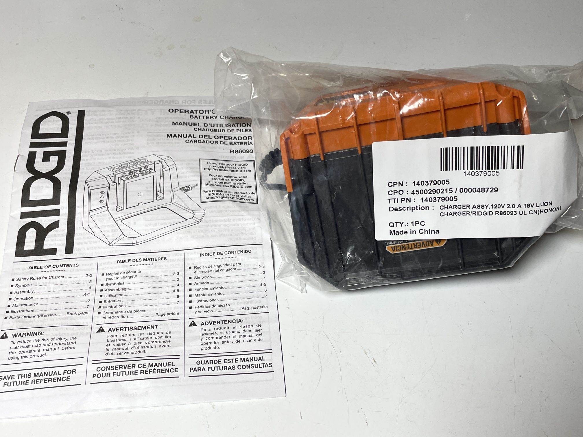 NEW Ridgid R86093 charger for 18V Lithium-Ion