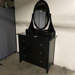 IKEA Hemnes Black Dresser Glass Top Vanity Solid Wood with Mirror