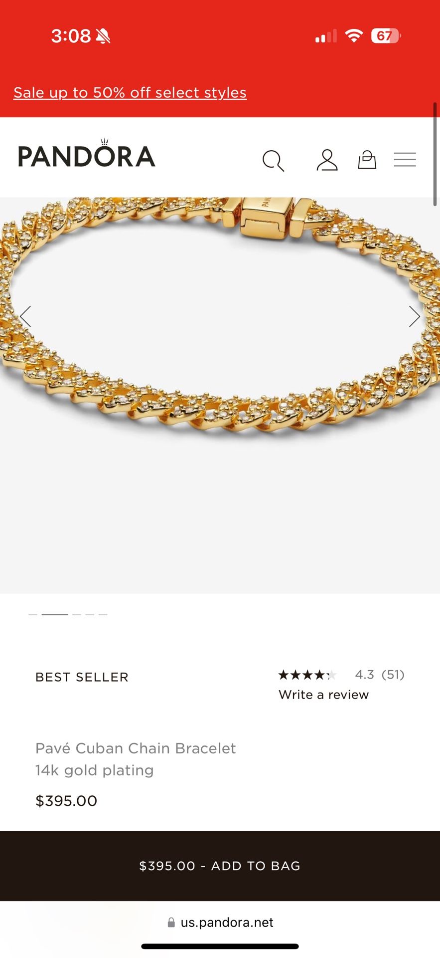 Gold Pavé Cuban Chain Bracelet