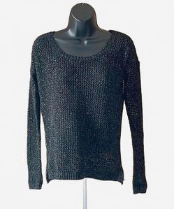 Express Black Gold Sparkle Fishnet Long Sleeve Sweater - Sm