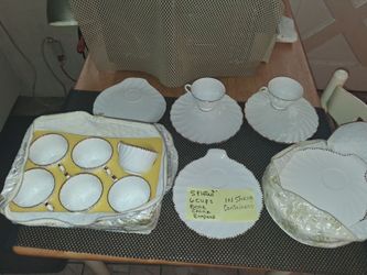 Gladstone bone china England.. set and two Dover cups.. please view pictures for details. Selling as a bundle.. set. Excellent cond! All sales final.