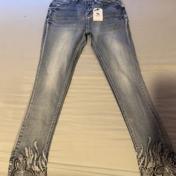 Skinny flared jeans with flower and butterfly designs S-Jacol Size 2