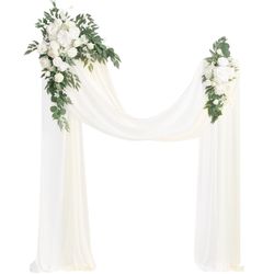 Ling's Moment Artificial Wedding Arch Flowers Kit Pack Of 4, 2pcs Hanging Silk Flowers Arrangement 2pcs Chiffon Drapes Ceremony Spring Fake Rose Arbor