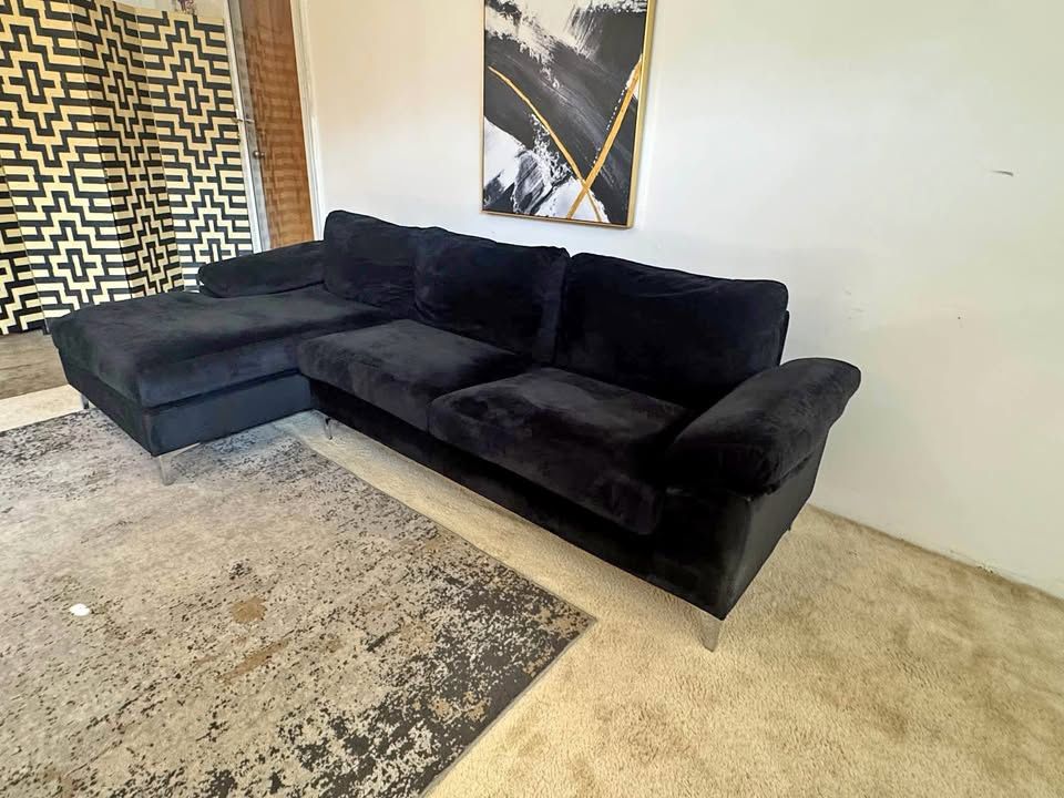 Black Velvet 3-Seater Sectional Sofa