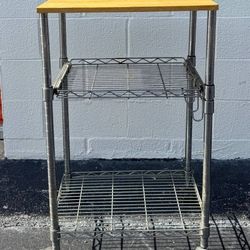Kitchen Utility Cart on Wheels w/ Wood Top & Metal Shelves – 21x15x35